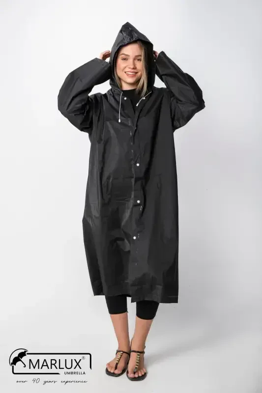 Women Men Raincoat Hooded Snap Eva Black Raincoat M21mrc881r03-Black - MARLUX