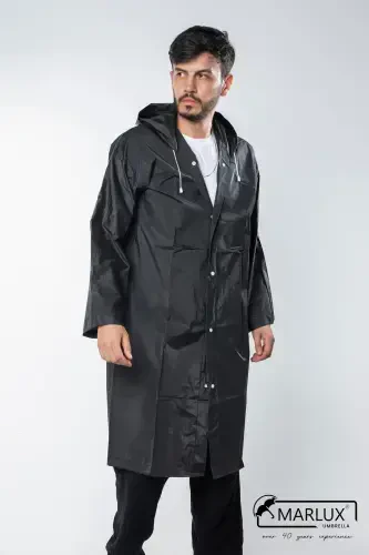 Women Men Raincoat Hooded Snap Eva Black Raincoat M21mrc881r03-Black - MARLUX (1)