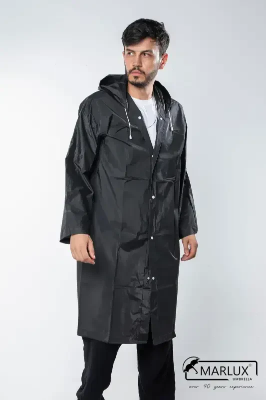 Women Men Raincoat Hooded Snap Eva Black Raincoat M21mrc881r03-Black - 2