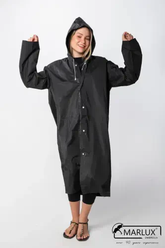 Women Men Raincoat Hooded Snap Eva Black Raincoat M21mrc881r03-Black - 3