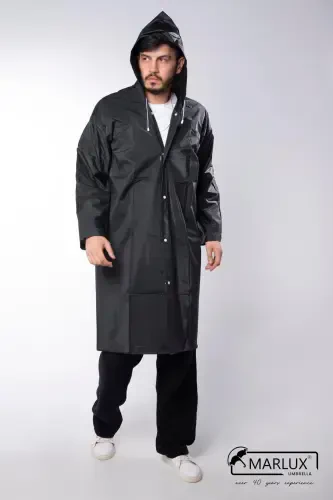 Women Men Raincoat Hooded Snap Eva Black Raincoat M21mrc881r03-Black - 6