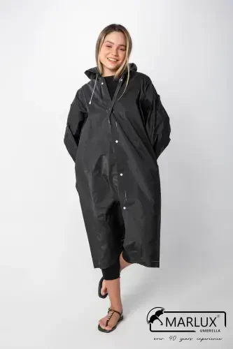 Women Men Raincoat Hooded Snap Eva Black Raincoat M21mrc881r03-Black - 7
