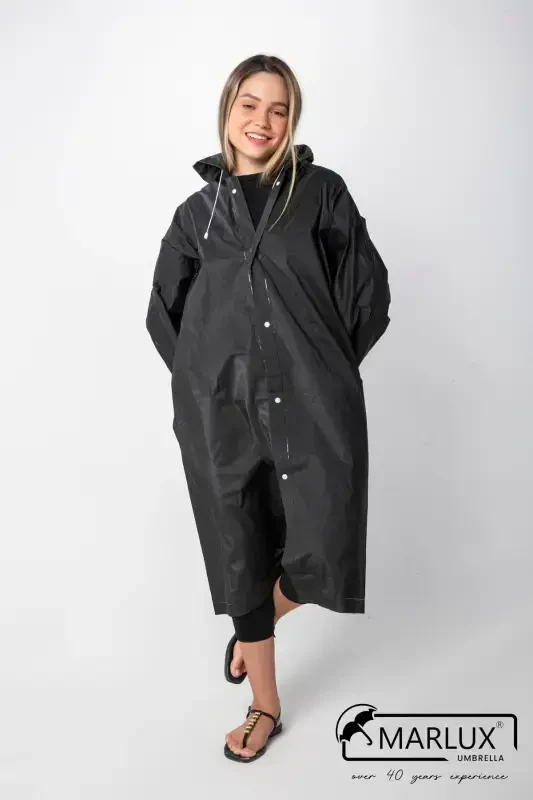 Women Men Raincoat Hooded Snap Eva Black Raincoat M21mrc881r03-Black - 7