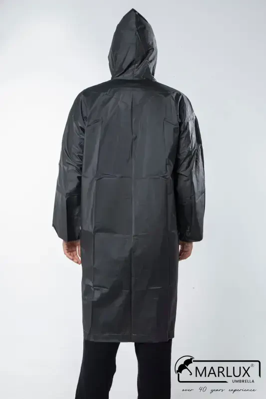 Women Men Raincoat Hooded Snap Eva Black Raincoat M21mrc881r03-Black - 8