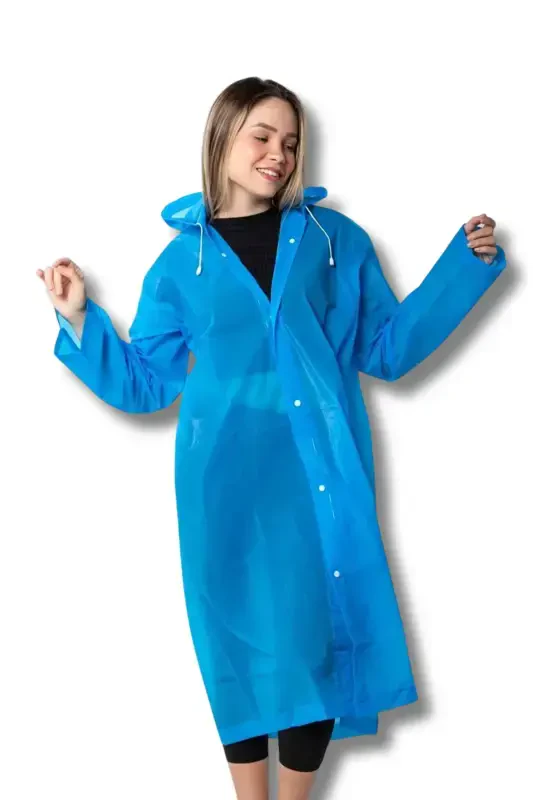 Women Men Raincoat Hooded Snap Eva Blue Raincoat Bymmrc881r08-Blue - 2