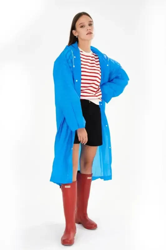 Women Men Raincoat Hooded Snap Eva Blue Raincoat Bymmrc881r08-Blue - 4