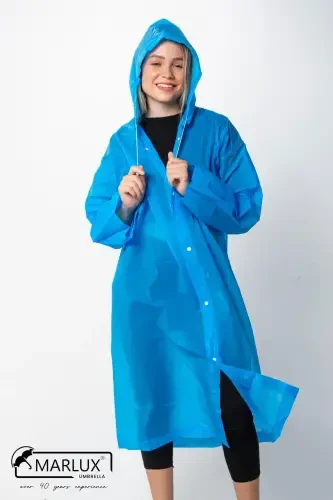 Women Men Raincoat Hooded Snap Eva Blue Raincoat M21mrc881r08-Blue - 1