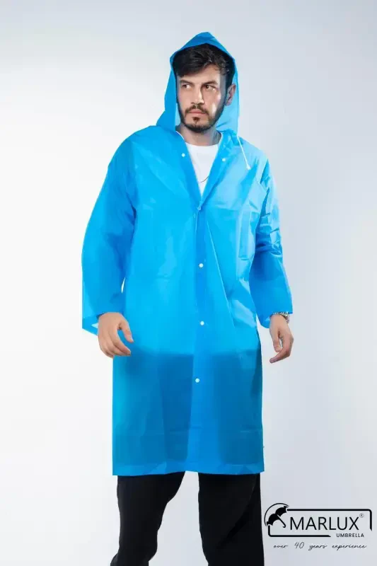 Women Men Raincoat Hooded Snap Eva Blue Raincoat M21mrc881r08-Blue - 2