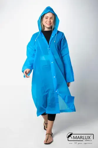 Women Men Raincoat Hooded Snap Eva Blue Raincoat M21mrc881r08-Blue - 3