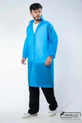 Women Men Raincoat Hooded Snap Eva Blue Raincoat M21mrc881r08-Blue - 4