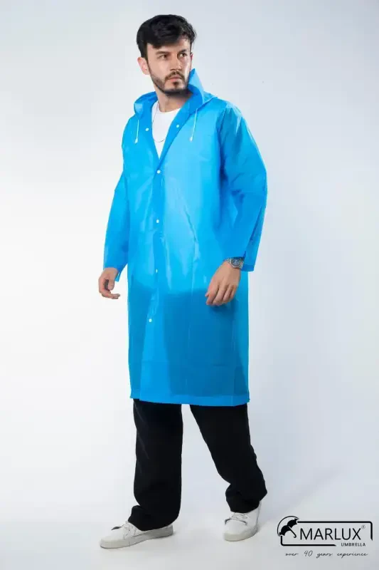 Women Men Raincoat Hooded Snap Eva Blue Raincoat M21mrc881r08-Blue - 4