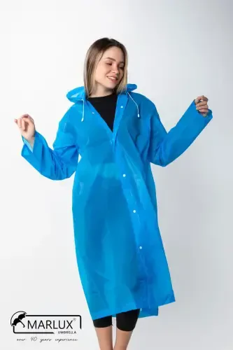 Women Men Raincoat Hooded Snap Eva Blue Raincoat M21mrc881r08-Blue - 5