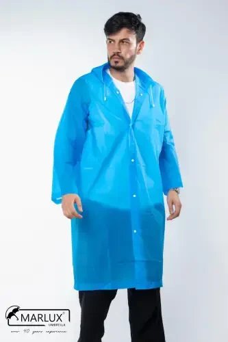 Women Men Raincoat Hooded Snap Eva Blue Raincoat M21mrc881r08-Blue - 6