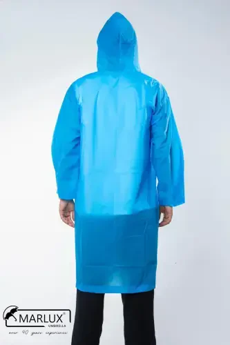 Women Men Raincoat Hooded Snap Eva Blue Raincoat M21mrc881r08-Blue - 7
