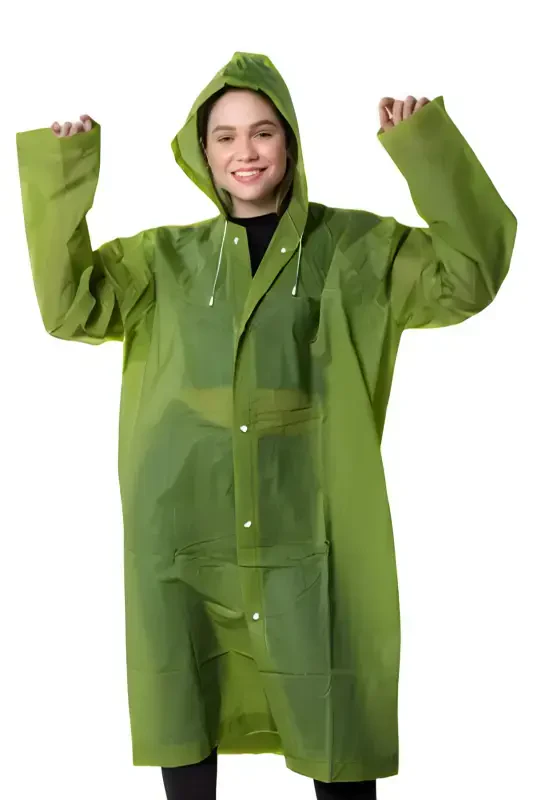 Women Men Raincoat Hooded Snap Eva Dark Green Military Green Raincoat M21MRC881R16-Dark Green - 2