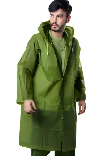Women Men Raincoat Hooded Snap Eva Dark Green Military Green Raincoat M21MRC881R16-Dark Green - 3