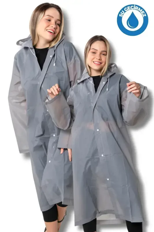 Women Men Raincoat Hooded Snap Eva Gray Raincoat Bymmrc881r05-Gray - 1