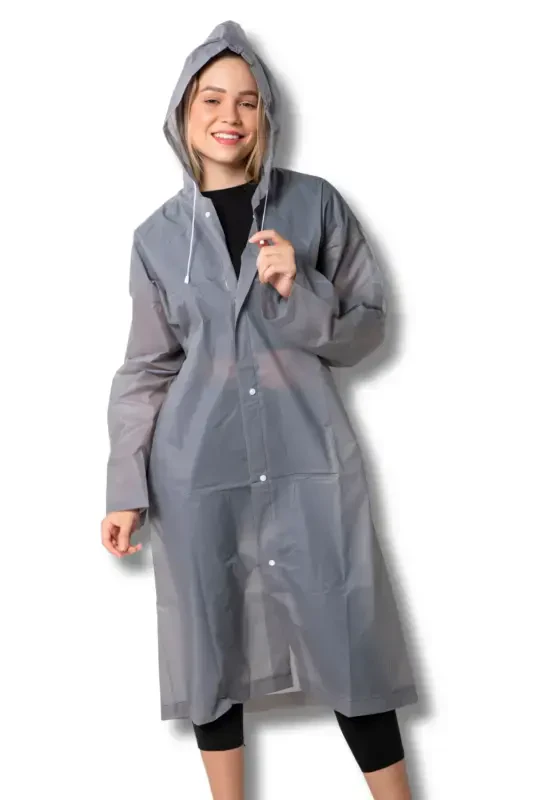 Women Men Raincoat Hooded Snap Eva Gray Raincoat Bymmrc881r05-Gray - 2