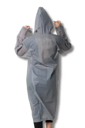 Women Men Raincoat Hooded Snap Eva Gray Raincoat Bymmrc881r05-Gray - 3