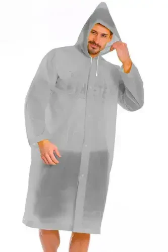 Women Men Raincoat Hooded Snap Eva Gray Raincoat Bymmrc881r05-Gray - 4