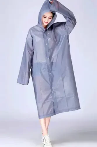 Women Men Raincoat Hooded Snap Eva Gray Raincoat Bymmrc881r05-Gray - 5