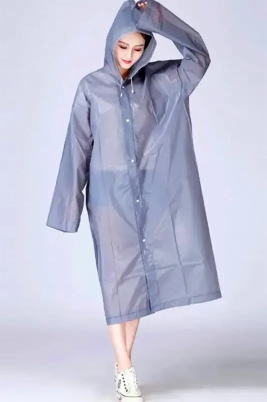 Women Men Raincoat Hooded Snap Eva Gray Raincoat Bymmrc881r05-Gray - 5