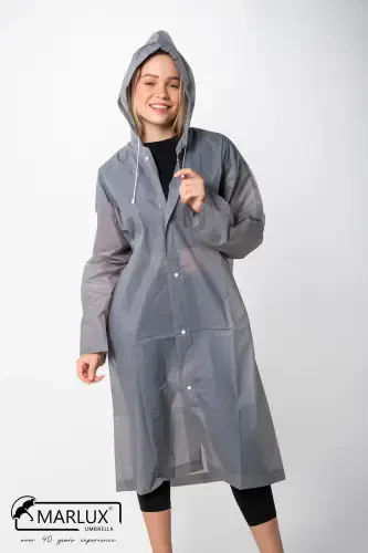 Women Men Raincoat Hooded Snap Eva Gray Raincoat M21mrc881r05-Gray - 1