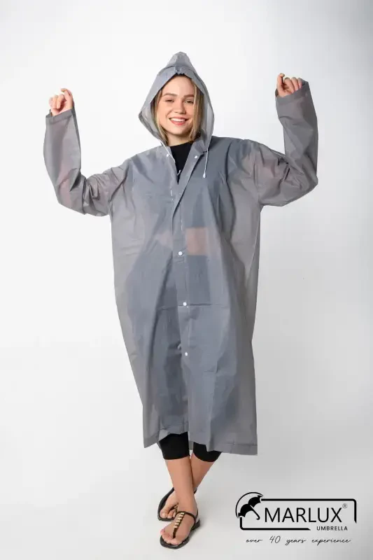 Women Men Raincoat Hooded Snap Eva Gray Raincoat M21mrc881r05-Gray - 2