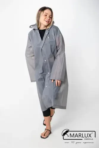 Women Men Raincoat Hooded Snap Eva Gray Raincoat M21mrc881r05-Gray - 3
