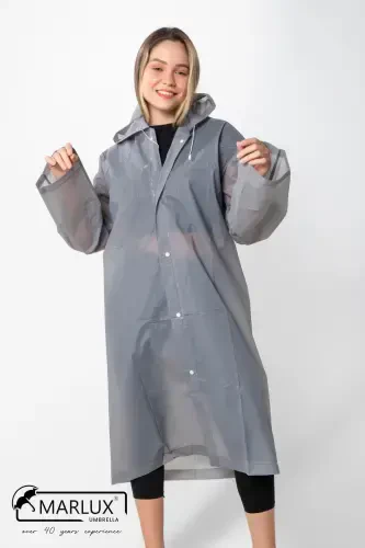 Women Men Raincoat Hooded Snap Eva Gray Raincoat M21mrc881r05-Gray - 4