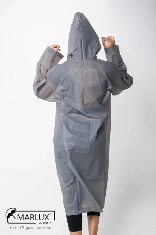 Women Men Raincoat Hooded Snap Eva Gray Raincoat M21mrc881r05-Gray - 5