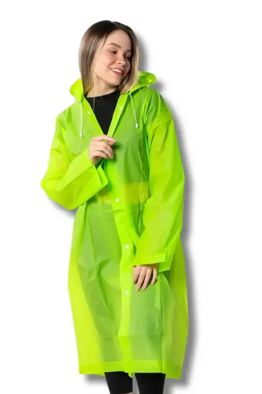 Women Men Raincoat Hooded Snap Eva Green Raincoat Bymmrc881r12-Green - 3