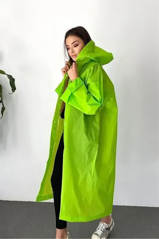 Women Men Raincoat Hooded Snap Eva Green Raincoat Bymmrc881r12-Green - 5