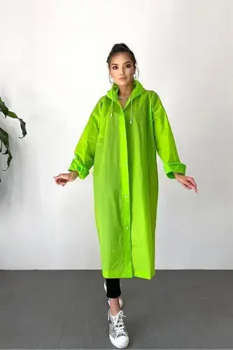Women Men Raincoat Hooded Snap Eva Green Raincoat Bymmrc881r12-Green - 6