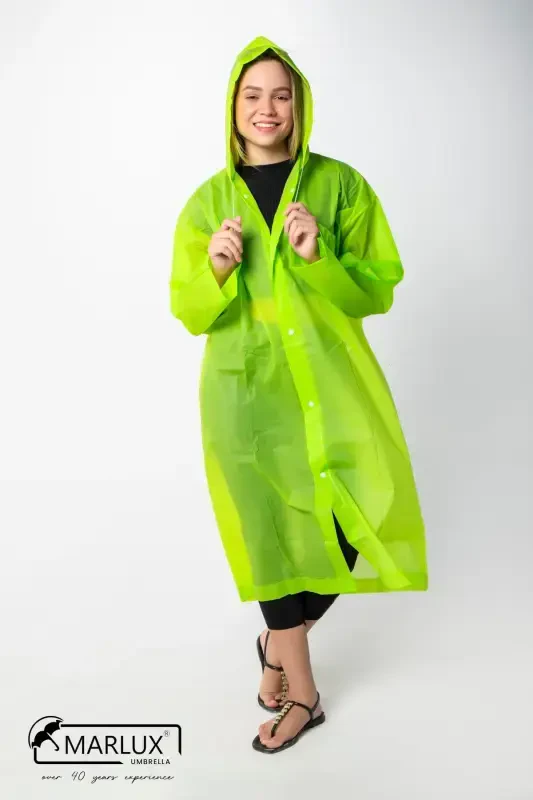 Women Men Raincoat Hooded Snap Eva Green Raincoat M21mrc881r12-Green - 2