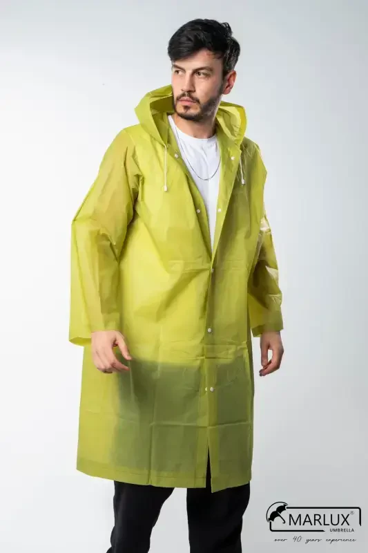 Women Men Raincoat Hooded Snap Eva Khaki Raincoat M21mrc881r06-Khaki - 2