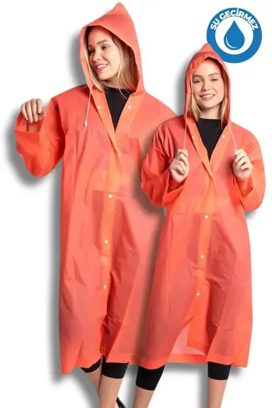 Women Men Raincoat Hooded Snap Eva Orange Raincoat Bymmrc881r14-Orange - BY MARINE