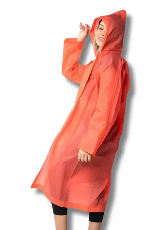 Women Men Raincoat Hooded Snap Eva Orange Raincoat Bymmrc881r14-Orange - 2