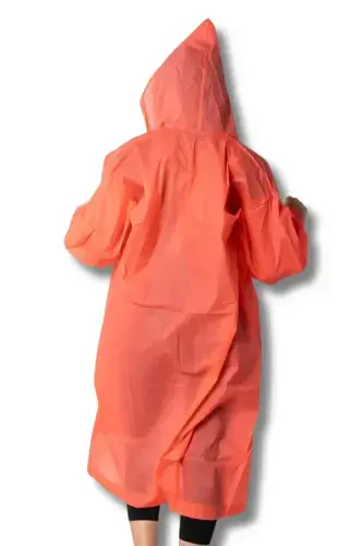 Women Men Raincoat Hooded Snap Eva Orange Raincoat Bymmrc881r14-Orange - 3