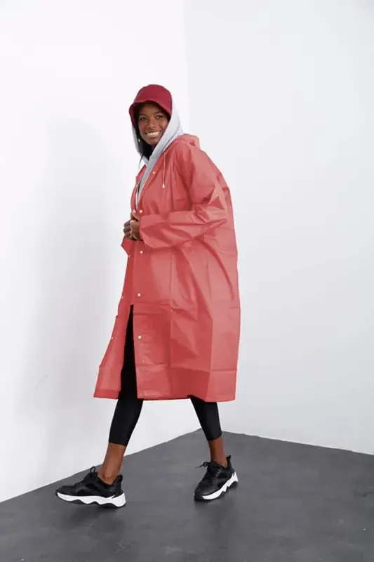 Women Men Raincoat Hooded Snap Eva Orange Raincoat Bymmrc881r14-Orange - 4