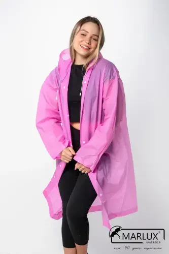 Women Men Raincoat Hooded Snap Eva Pink Raincoat M21mrc881r11-Pink - 1