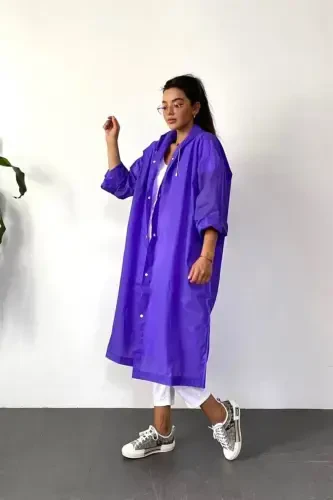 Women Men Raincoat Hooded Snap Eva Purple Raincoat Bymmrc881r09-Purple - 6