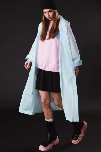 Women Men Raincoat Hooded Snap Eva Water Green Raincoat Bymmrc881r10-Water Green - 3