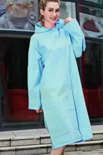 Women Men Raincoat Hooded Snap Eva Water Green Raincoat Bymmrc881r10-Water Green - 4