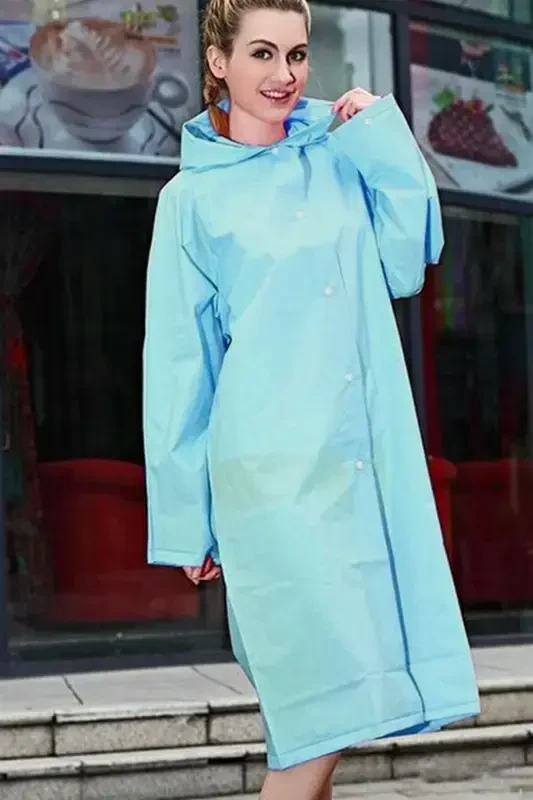 Women Men Raincoat Hooded Snap Eva Water Green Raincoat Bymmrc881r10-Water Green - 4