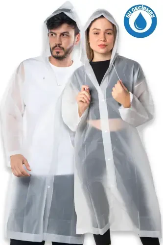 Women Men Raincoat Hooded Snap Eva White Raincoat Bymmrc881r02-White - 1
