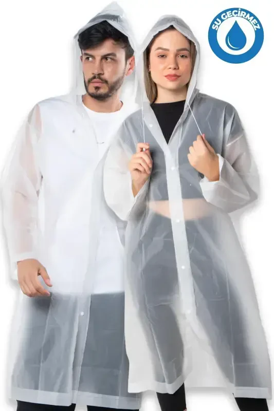 Women Men Raincoat Hooded Snap Eva White Raincoat Bymmrc881r02-White - BY MARINE