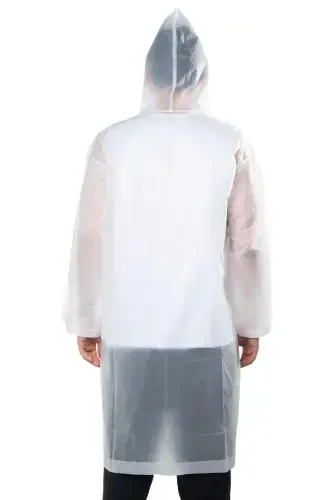 Women Men Raincoat Hooded Snap Eva White Raincoat Bymmrc881r02-White - 3