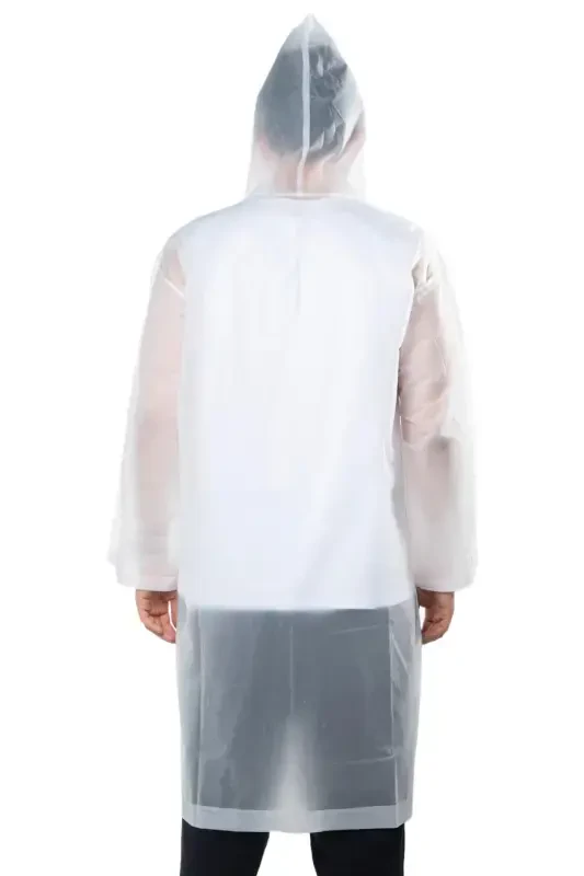 Women Men Raincoat Hooded Snap Eva White Raincoat Bymmrc881r02-White - 3