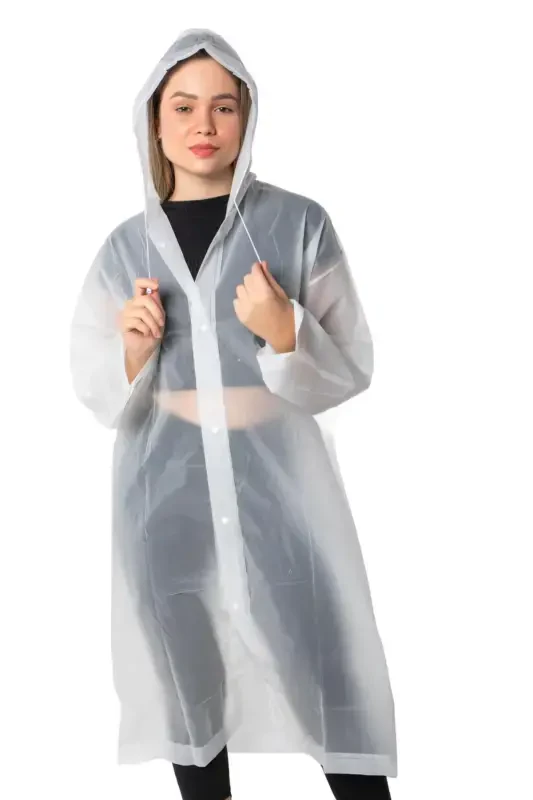 Women Men Raincoat Hooded Snap Eva White Raincoat Bymmrc881r02-White - 4